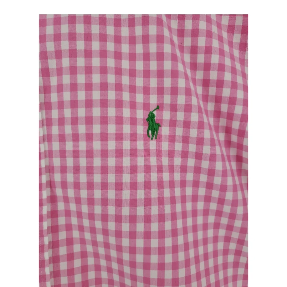Ralph Lauren Polo Button Down Short Sleeve Shirt Large Classic Fit Pink White